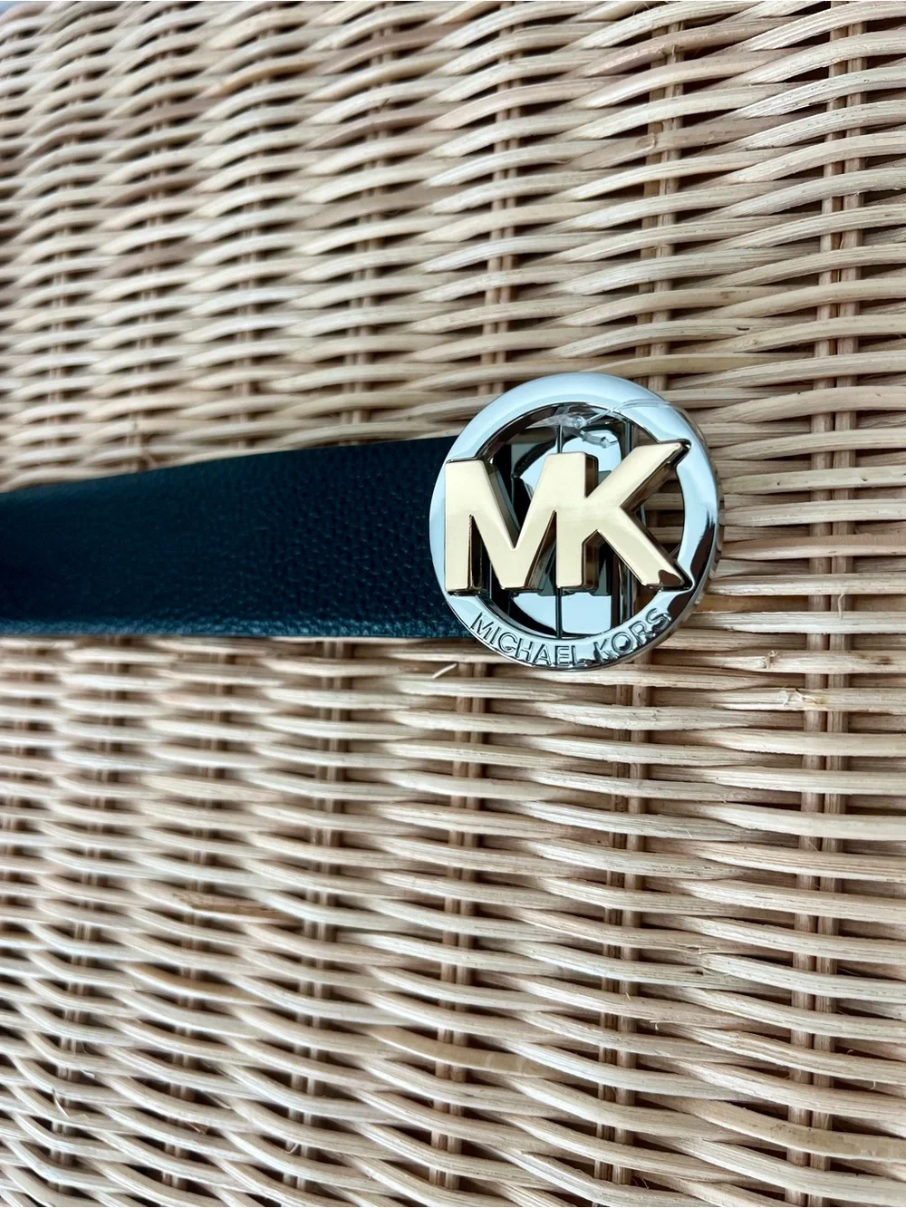 NWT Michael Kors Reversible Leather Belt Black Brown XL Two-Tone MK Logo Buckle
